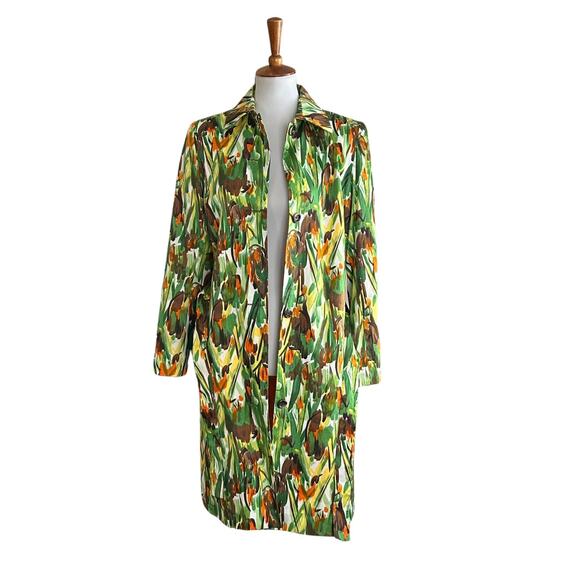 Rare Y2K Milly Abstract Floral Lightweight Belted Trench Coat, Size 6 - Picture 5 of 8